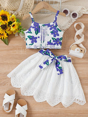 Girls Floral Tank Top & Eyelet Tutu Skirt Set