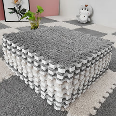 12pcs Plush Interlocking Floor Mat with Border Soft Tiles for Home Playroom