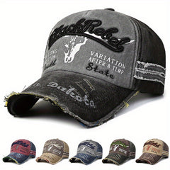 Ripped Letter Embroidery Baseball Cap Vintage Washed Distressed Cotton Dad Hats