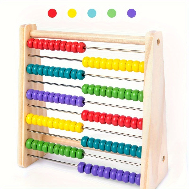 Colorful Wooden Abacus with 10 Bead Rows Math Education Play Educational Toy