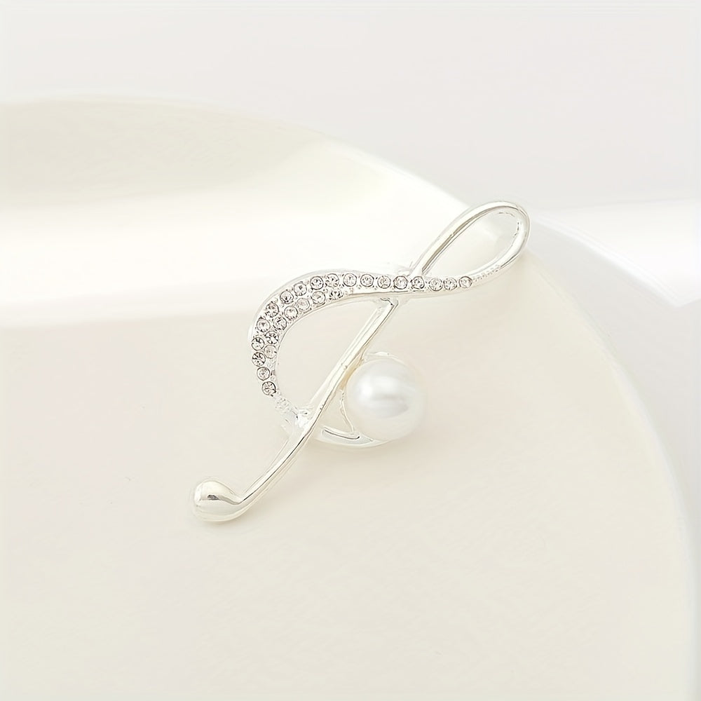 Musical Note Brooch Pearl Rhinestone Pin Scarf Dress Clothes Decor