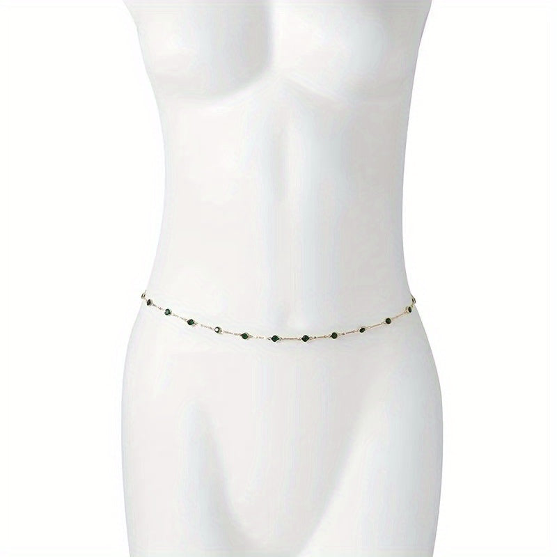 Vintage Green Crystal Waist Chain Metal Belly Girdle Women