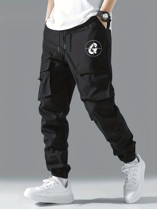 G Print Cargo Pants Men's Flap Pocket Trousers Loose Casual Outdoor Pants