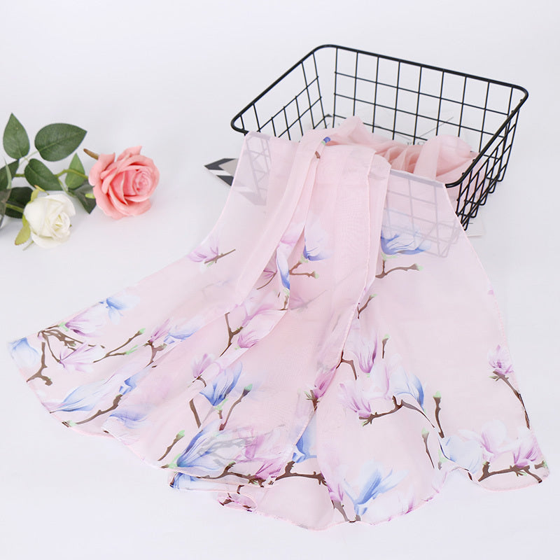 Chiffon Silk Scarf Print Women's Retro Shawl