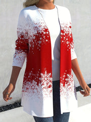  Snowman Print Long Sleeve Cardigan