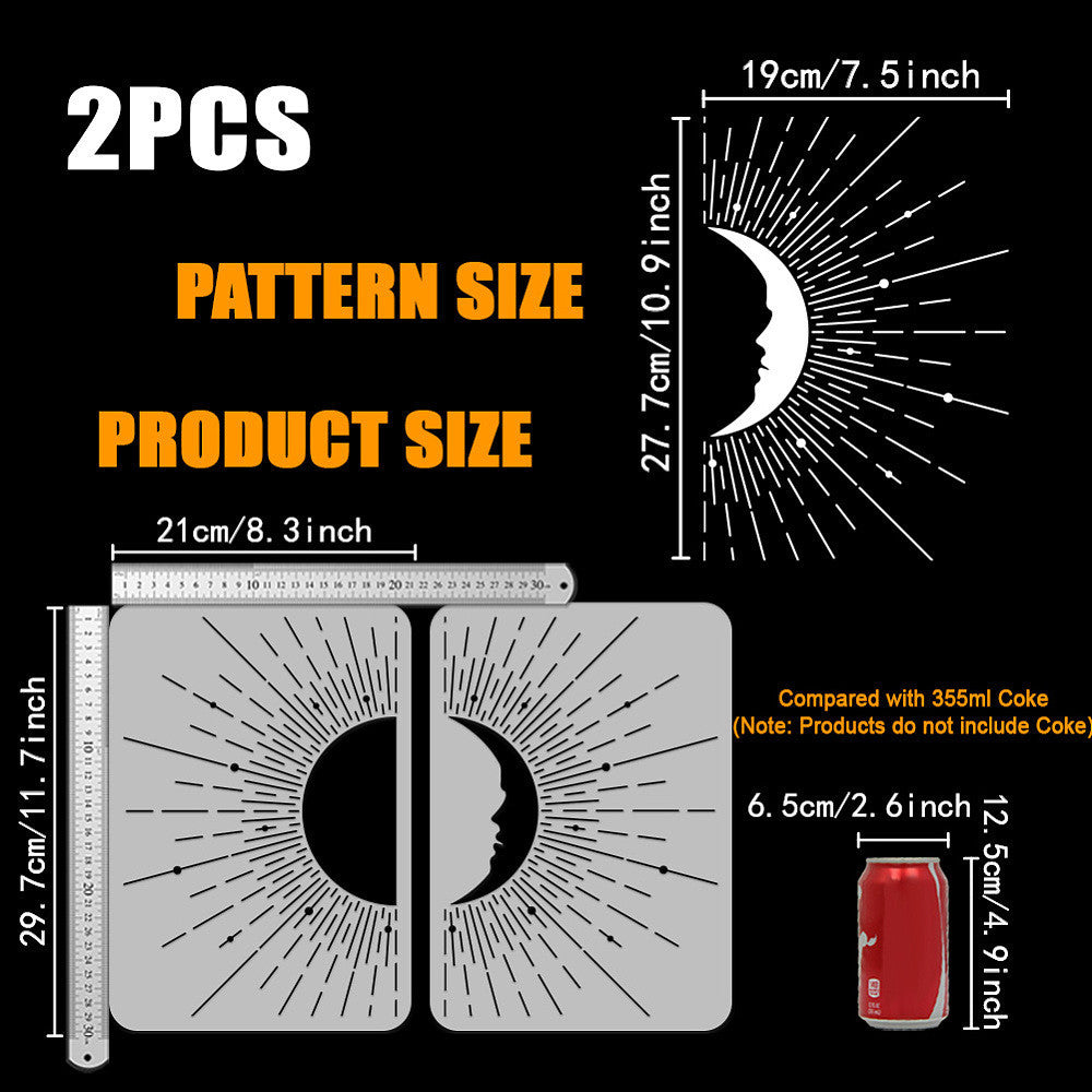 2pcs Sun and Moon Drawing Stencils Set for Scrapbooking DIY Crafts