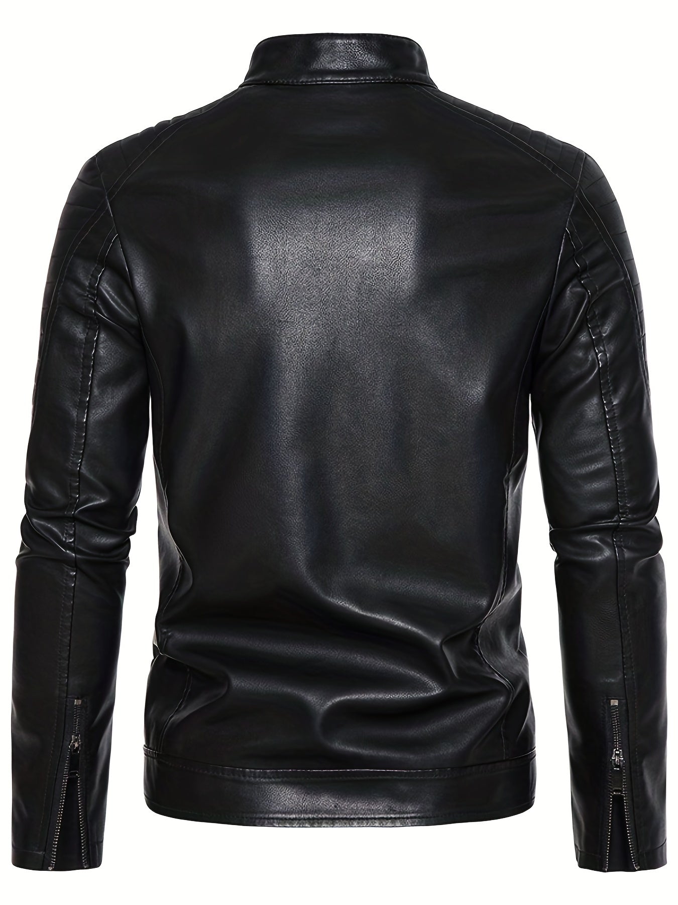 Men's PU Zip Up Stand Collar Faux Leather Jacket