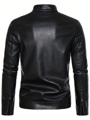 Men's PU Zip Up Stand Collar Faux Leather Jacket
