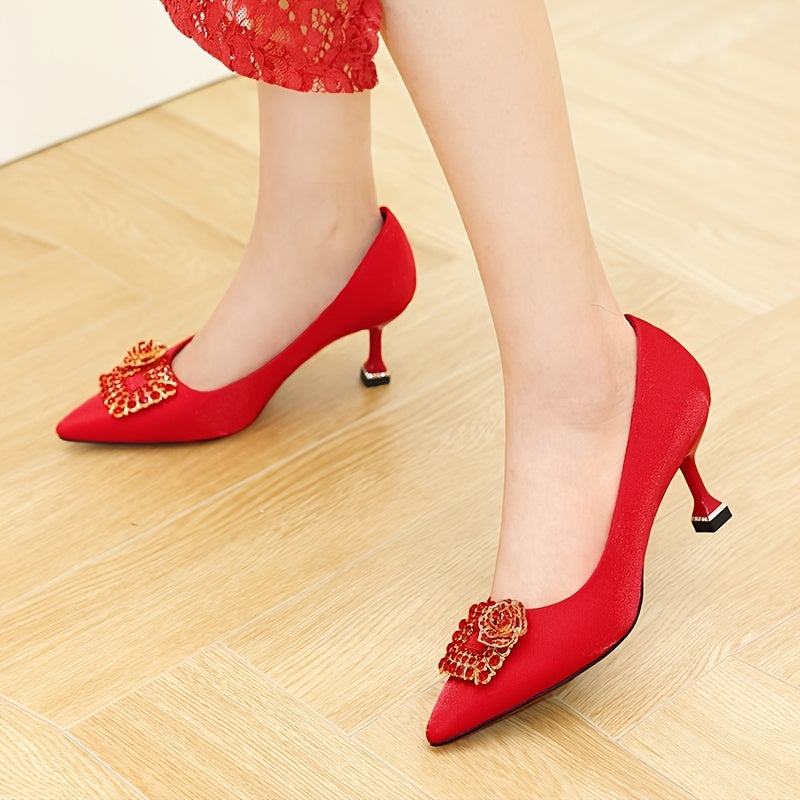 Red Rhinestone High Heel Wedding Pumps