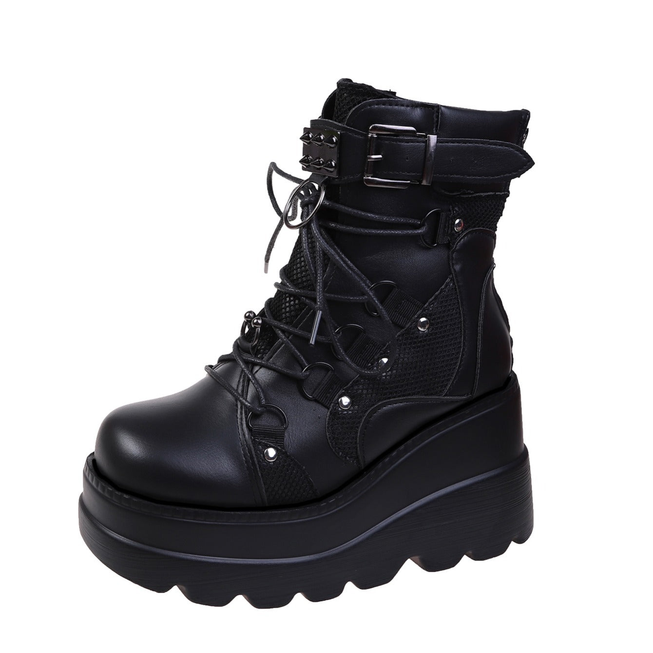 Punk Style Studded Lace Up Ankle Boots