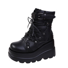 Punk Style Studded Lace Up Ankle Boots