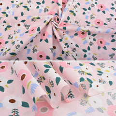 Pink Floral Cotton Twill Print Fabric DIY Patchwork 7 Pieces
