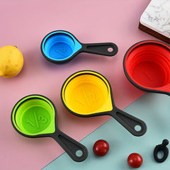 4pcs Folding Measuring Cups & Spoons Set Silicone Graduated Spoons