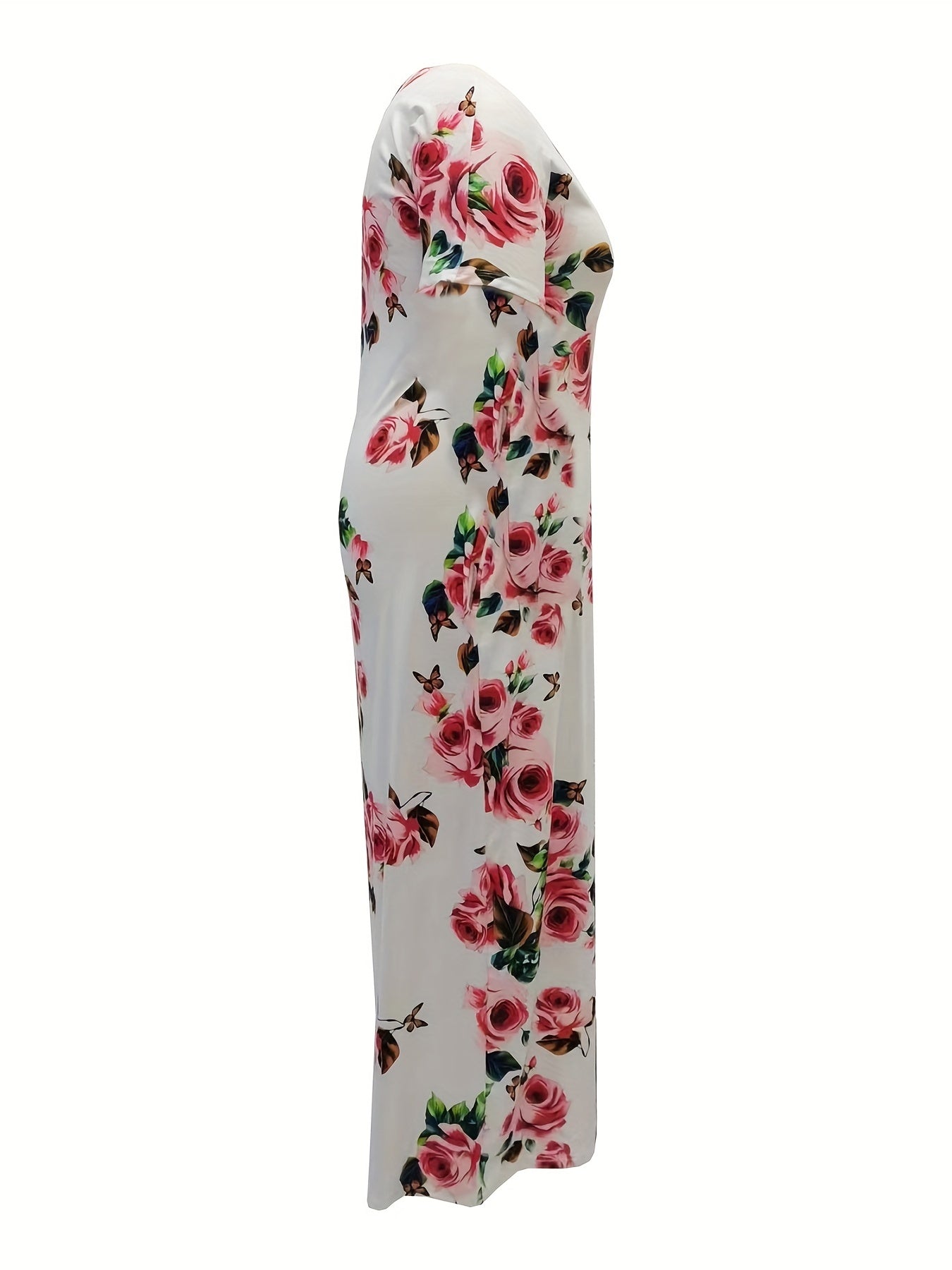 Floral Print Round Neck Short Sleeve Maxi Dress With Pockets
