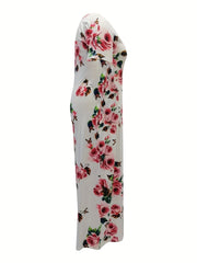 Floral Print Round Neck Short Sleeve Maxi Dress With Pockets