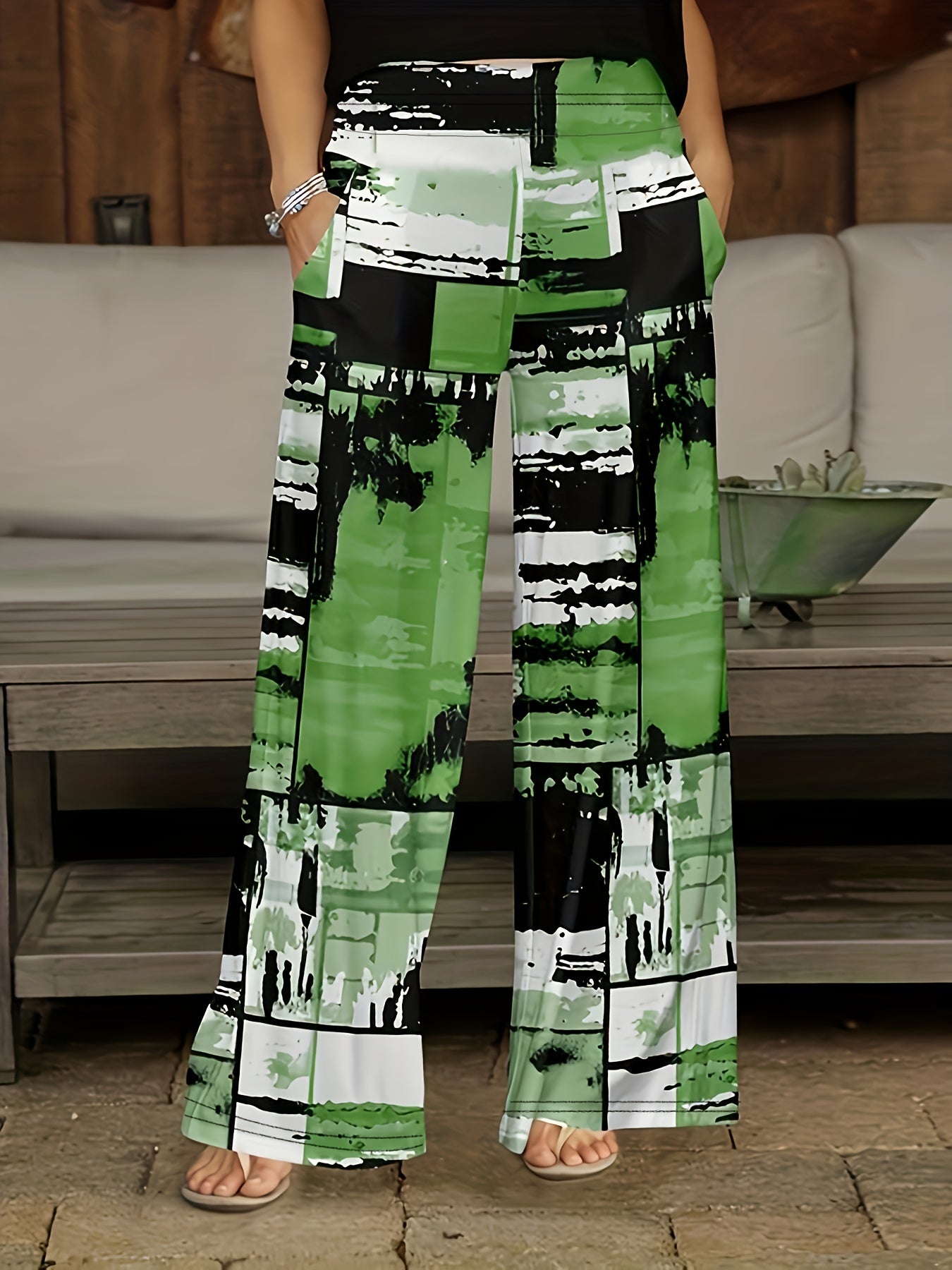 Women's Plus Tie Dye High Rise Wide Leg Pants With Pockets