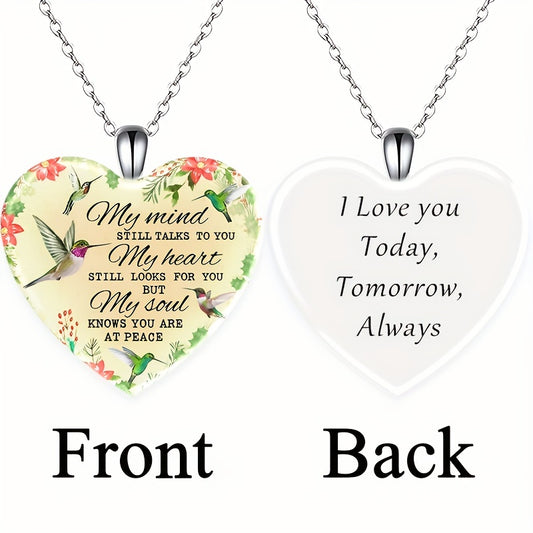 Love Heart Pendant Necklace With Bird Pattern Holiday Party Jewelry