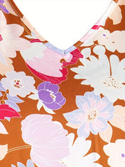 Floral Print Lantern Sleeve V Neck Midi Dress