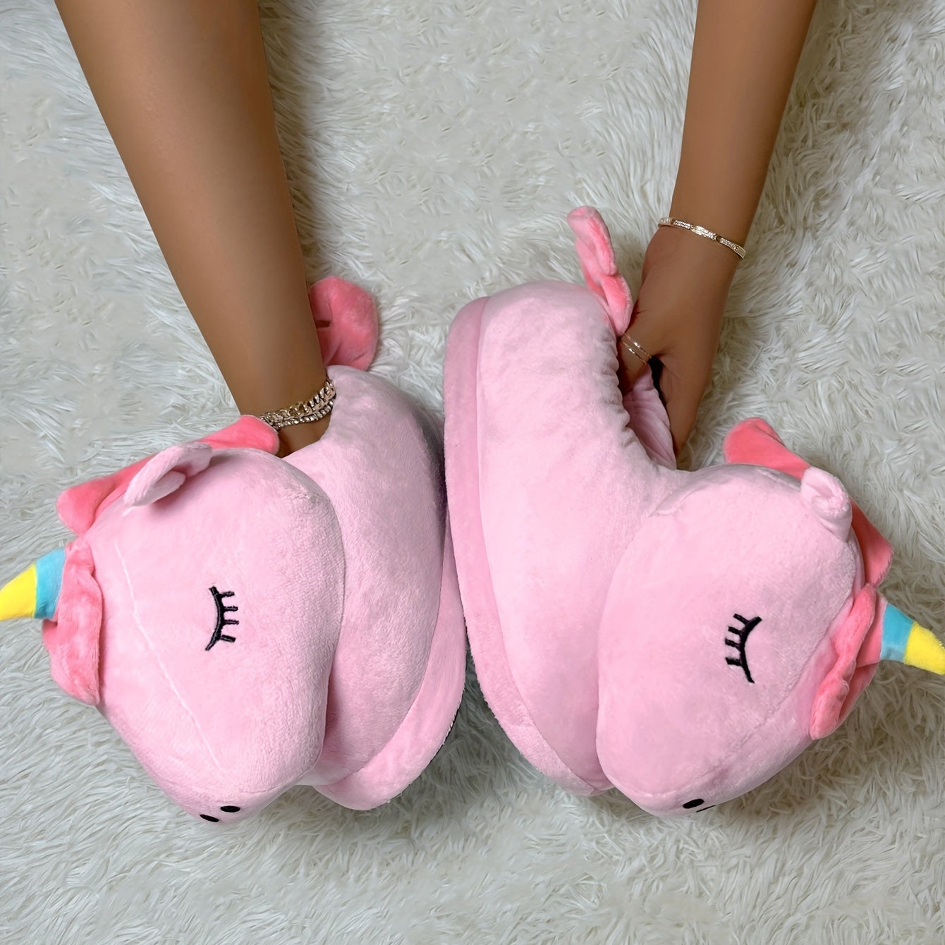 Women's Cozy Pony Novelty Slippers Warm Plush Indoor Non Slip Slippers