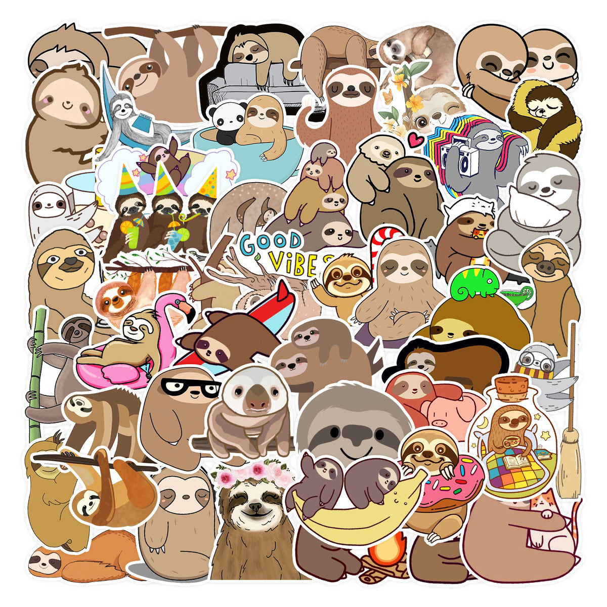 50pcs Sloth Doodle Waterproof Sticker DIY Creative Toy