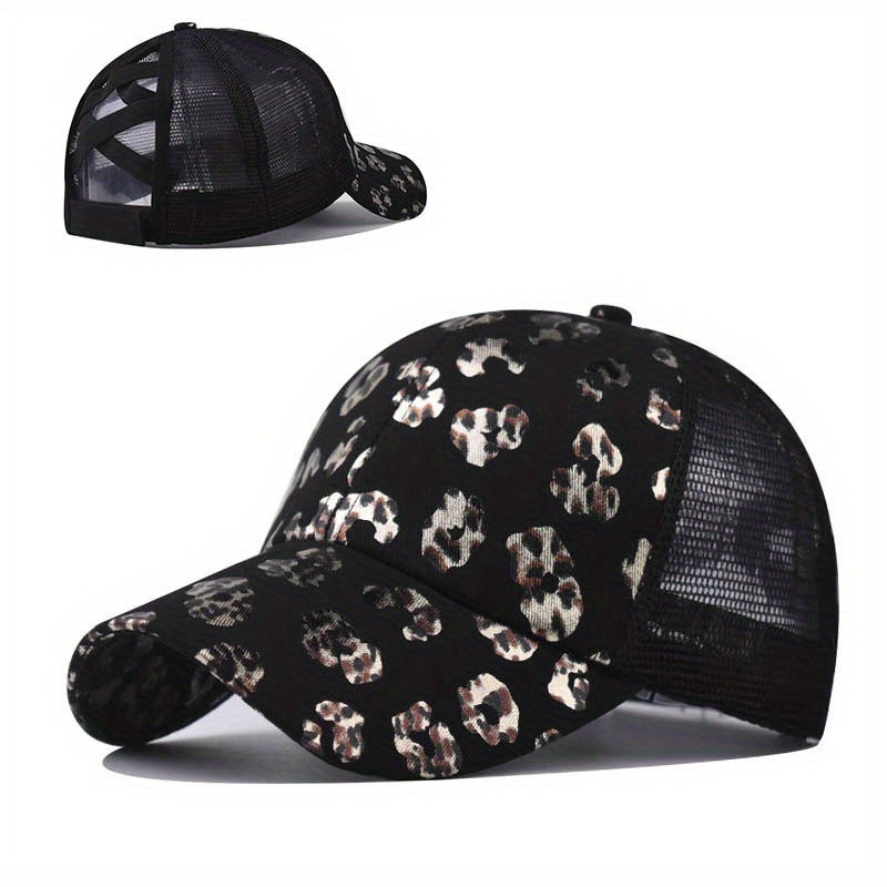 Cross Ponytail Cap Women's Men's Trucker Hat Summer Mesh
