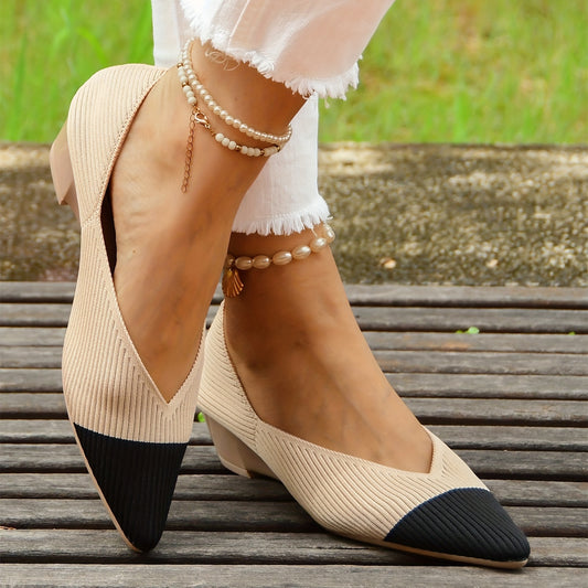 Women's Colorblock Wedge Heels Pointed Toe Slip On Shoes