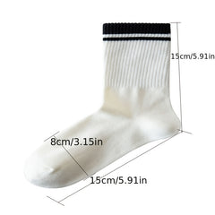 5 Pairs Striped Trim Socks Comfy & Breathable Women's Stockings