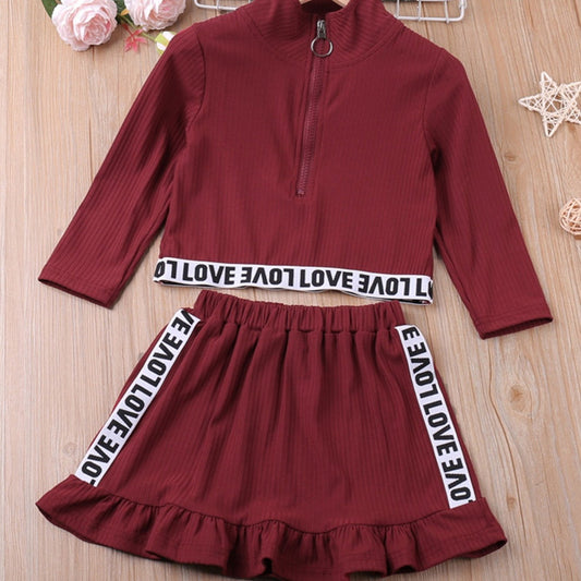 2pcs LOVE Letter Long Sleeve Dress Set