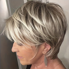 Short Pixie Cut Synthetic Wig With Bangs Natural Looking
