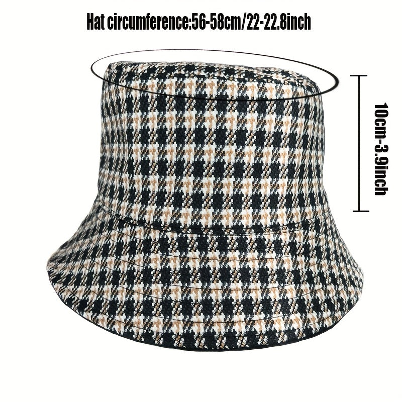 Reversible Houndstooth Bucket Hat Lightweight Basin Hat Outdoor Sunscreen Travel
