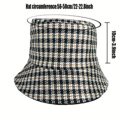 Reversible Houndstooth Bucket Hat Lightweight Basin Hat Outdoor Sunscreen Travel