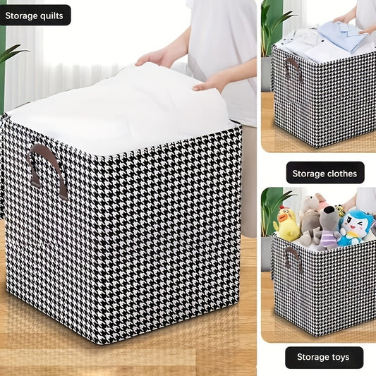 Large Capacity Houndstooth Clothes Storage Bag Dustproof Blanket Handles