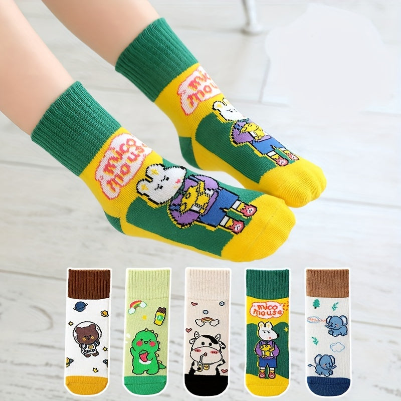 5 Pairs Kids Happy Animal Pattern Crew Socks