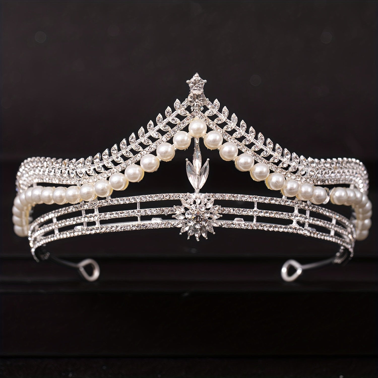 Crystal Pearl Crown Tiara Flower Rhinestone Wedding Tiaras