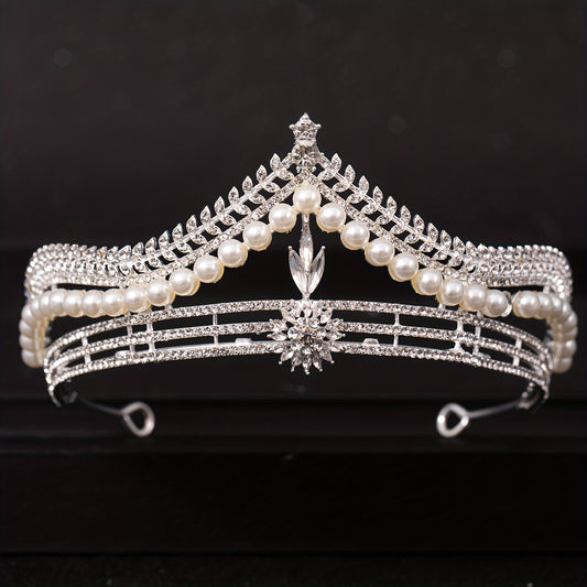 Crystal Pearl Crown Tiara Flower Rhinestone Wedding Tiaras