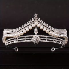 Crystal Pearl Crown Tiara Flower Rhinestone Wedding Tiaras