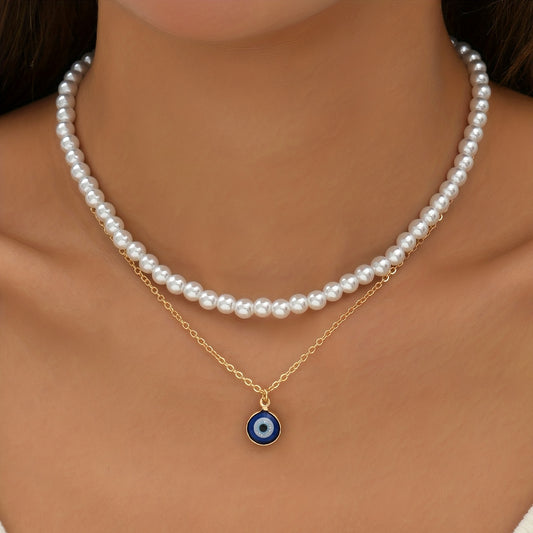 Bohemian Evil Eye Faux Pearl Necklace Collar