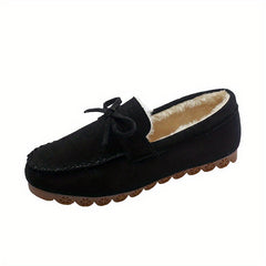 Women's Bowknot Loafers Plush Lined Slip On Flat Shoes