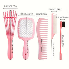 5 Piece Hair Brush Set with Scalp Massage Comb for All Hair Types