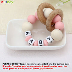 Customizable Wooden Teether Ring for Baby Boys and Girls