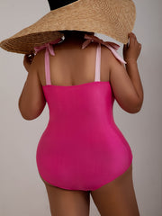  Colorblock Tie Shoulder One Piece Swimsuit