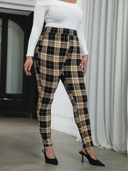 Women's Plus Plaid Print High Rise Skinny Trousers