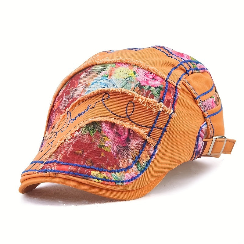 Vintage Lace Beret Floral Patch Embroidery Flat Hat Adjustable