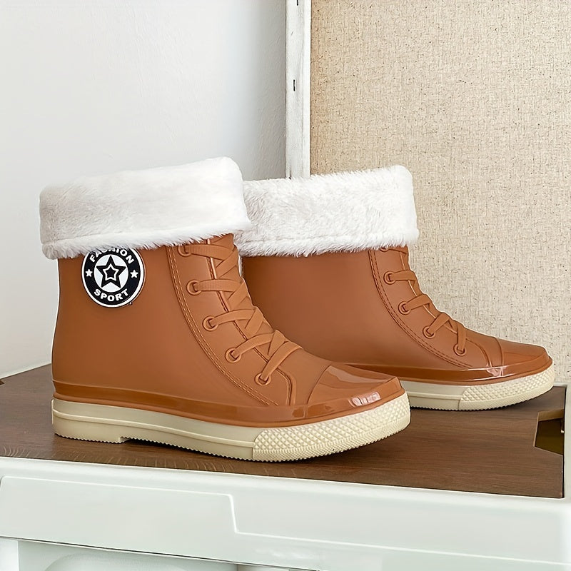 Women's Waterproof Fleece Liner Lace Up Rain Boots