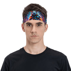 Futuristic Bunny Print Headband - Sweat Wicking Spandex