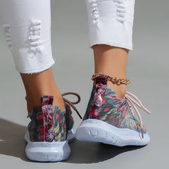 Women's Retro Print Mesh Breathable Walking Shoes Low Top Sneakers