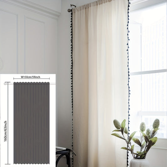 Plain Burlap Tassel Curtains Semi Blackout Kitchen Curtains