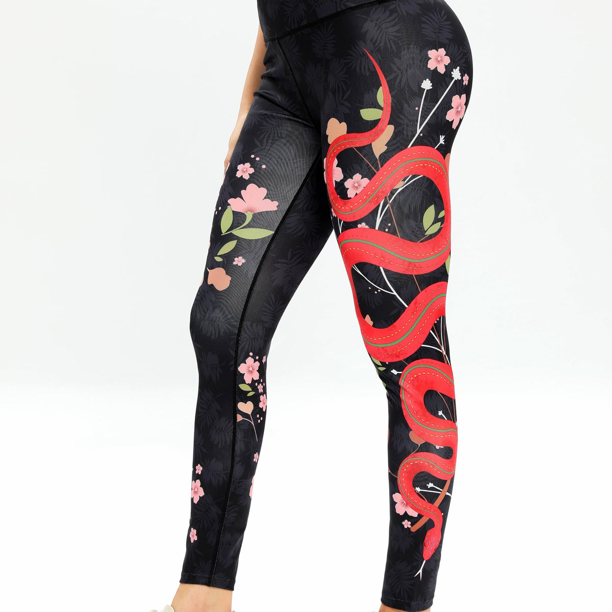 Snake and Flower Print Yoga Pants High Elastic Leggings