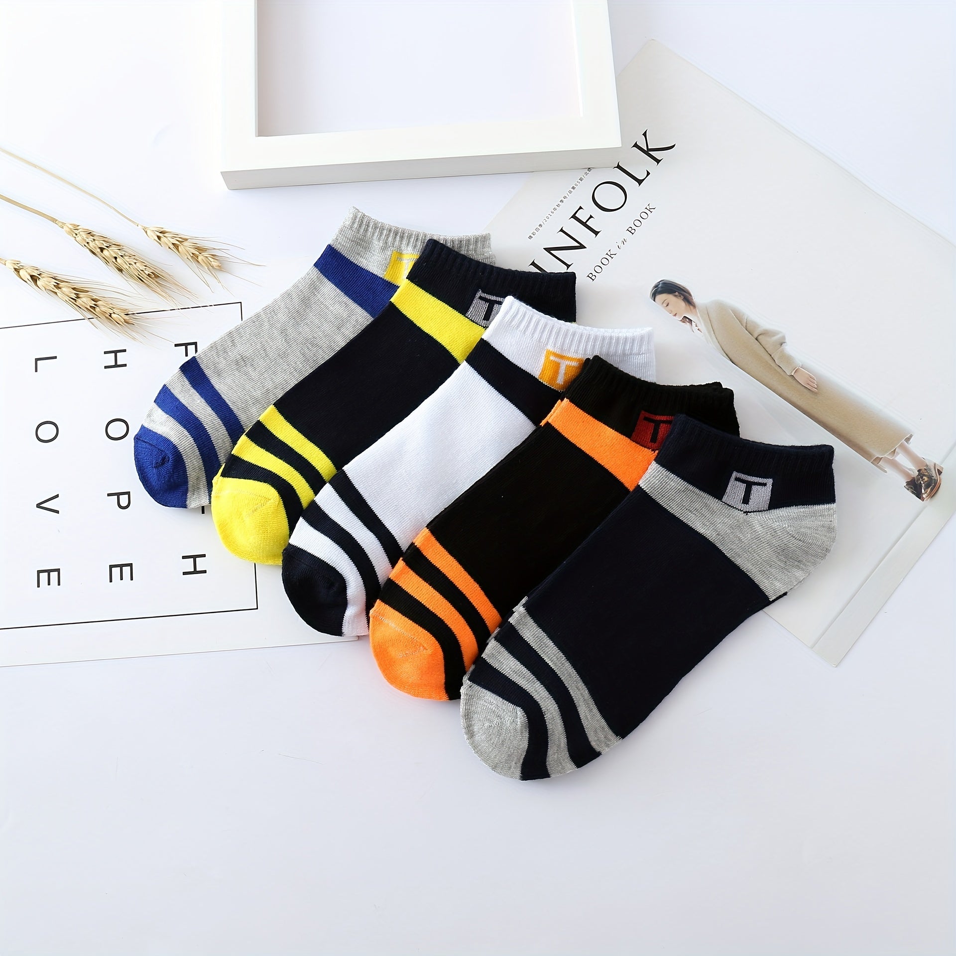 5 Pairs Striped Sports Socks Soft & Lightweight Ankle Socks Women's Stockings