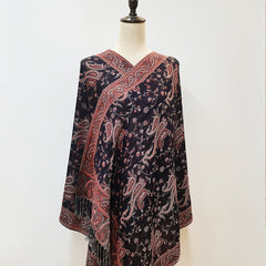 Jacquard Tassel Scarf Paisley Print Wine Red Wrap Women's Shawl